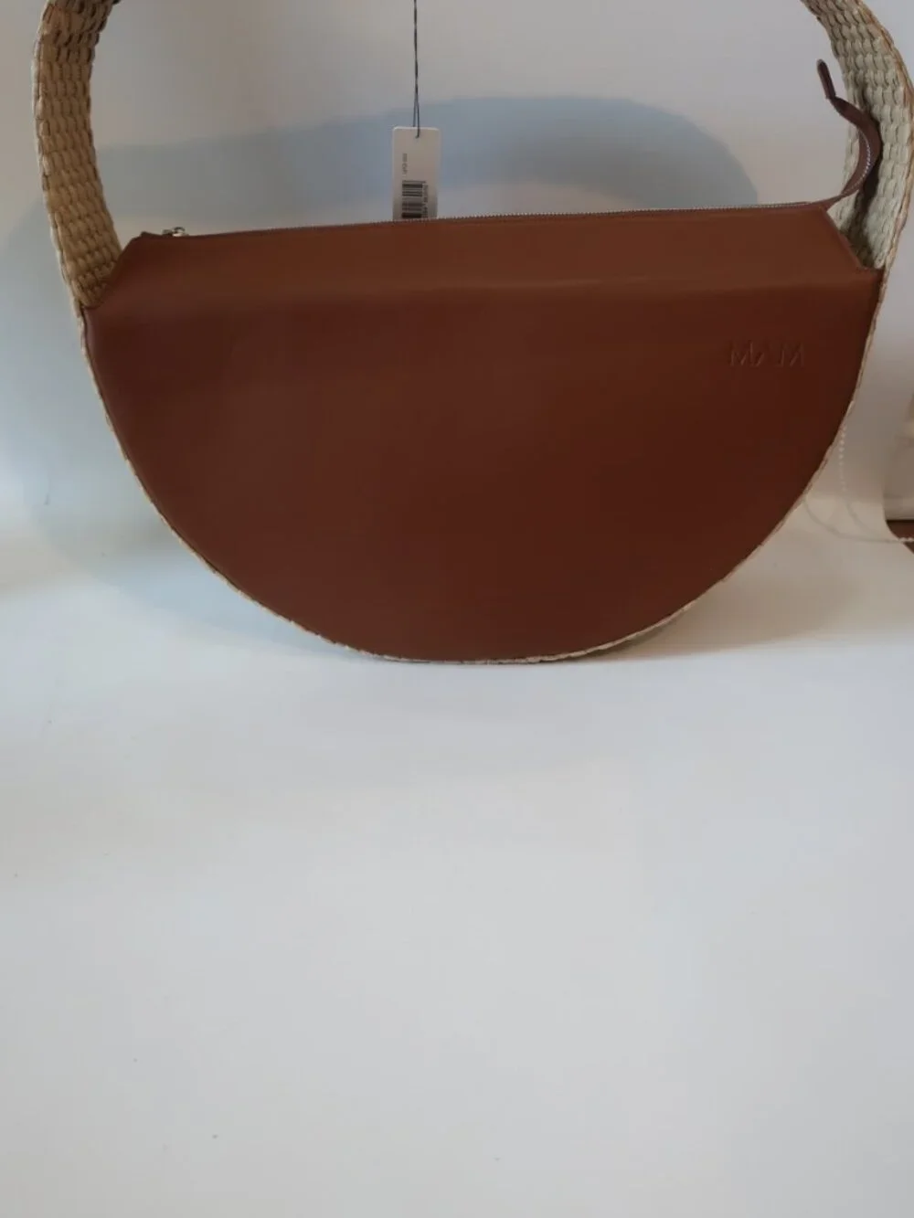 NWT Womens MAM Brown Natural Raffia Leather UF0 205 Large Round Shoulder Handbag